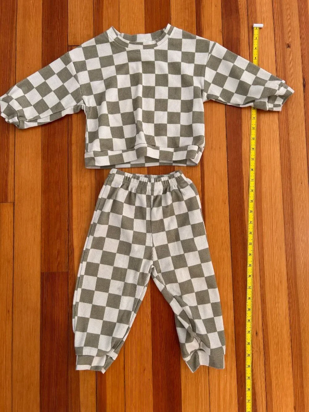 MiniOlie Baby Toddler Checkerboard Waffle 2-piece Set Green / 2-3T